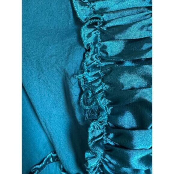 VTG Divine Modes Womens Blue Satin Ruffle Cotton Puffy Fit Flare Midi Dress sz L - Picture 6 of 7